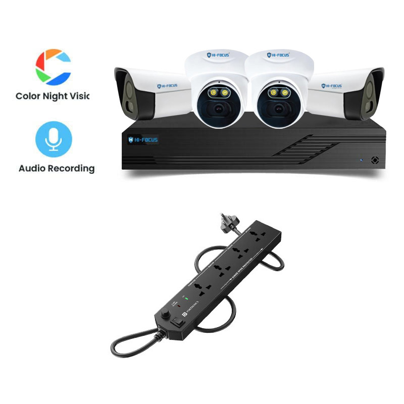 Picture of Hi-Focus 4 CCTV Cameras Combo (2 Indoor & 2 Outdoor CCTV Cameras) (Colour View With Mic)+ 4CH DVR + HDD + Accessories + Power Supply + 90m Cable + Power Strip